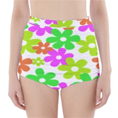 Flowers Floral Sunflower Rainbow Color Pink Orange Green Yellow High-waisted Bikini Bottoms by Alisyart