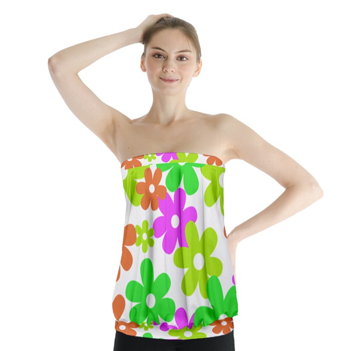Flowers Floral Sunflower Rainbow Color Pink Orange Green Yellow Strapless Top