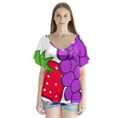 Fruit Grapes Strawberries Red Green Purple Flutter Sleeve Top by Alisyart