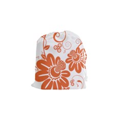 Floral Rose Orange Flower Drawstring Pouches (small) 