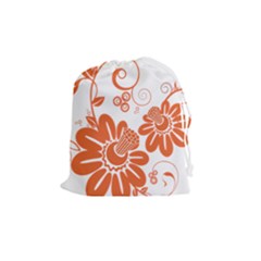 Floral Rose Orange Flower Drawstring Pouches (medium)  by Alisyart