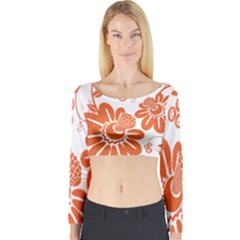 Floral Rose Orange Flower Long Sleeve Crop Top