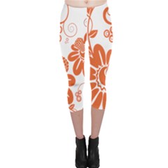 Floral Rose Orange Flower Capri Leggings  by Alisyart