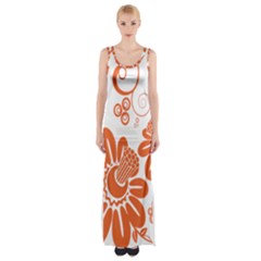 Floral Rose Orange Flower Maxi Thigh Split Dress by Alisyart