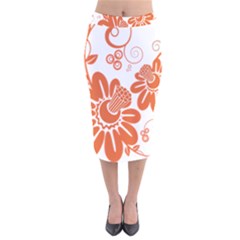 Floral Rose Orange Flower Velvet Midi Pencil Skirt by Alisyart
