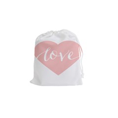 Love Valentines Heart Pink Drawstring Pouches (Small) 