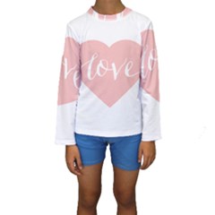 Love Valentines Heart Pink Kids  Long Sleeve Swimwear