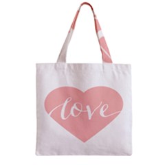 Love Valentines Heart Pink Zipper Grocery Tote Bag