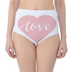 Love Valentines Heart Pink High-Waist Bikini Bottoms