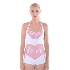 Love Valentines Heart Pink Boyleg Halter Swimsuit 