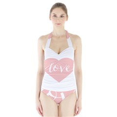 Love Valentines Heart Pink Halter Swimsuit