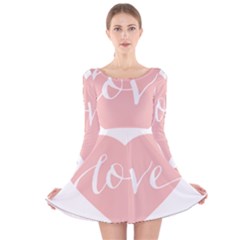 Love Valentines Heart Pink Long Sleeve Velvet Skater Dress