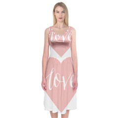 Love Valentines Heart Pink Midi Sleeveless Dress