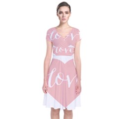 Love Valentines Heart Pink Short Sleeve Front Wrap Dress