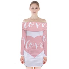 Love Valentines Heart Pink Long Sleeve Off Shoulder Dress