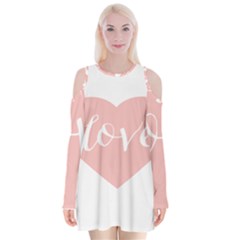 Love Valentines Heart Pink Velvet Long Sleeve Shoulder Cutout Dress