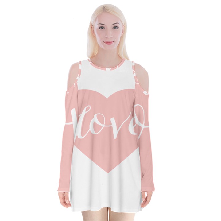 Love Valentines Heart Pink Velvet Long Sleeve Shoulder Cutout Dress