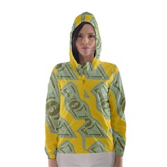 Money Dollar $ Sign Green Yellow Hooded Wind Breaker (women) by Alisyart