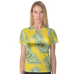 Money Dollar $ Sign Green Yellow Women s V-neck Sport Mesh Tee