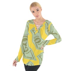 Money Dollar $ Sign Green Yellow Women s Tie Up Tee