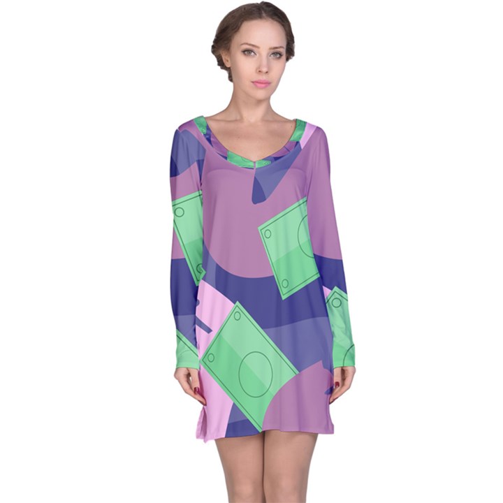 Money Dollar Green Purple Pink Long Sleeve Nightdress