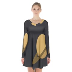 Saturn Ring Planet Space Orange Long Sleeve Velvet V-neck Dress