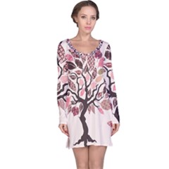 Tree Butterfly Insect Leaf Pink Long Sleeve Nightdress by Alisyart