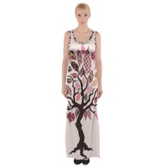 Tree Butterfly Insect Leaf Pink Maxi Thigh Split Dress