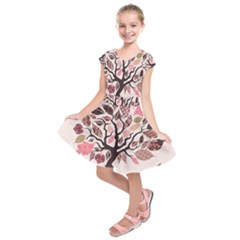 Tree Butterfly Insect Leaf Pink Kids  Short Sleeve Dress