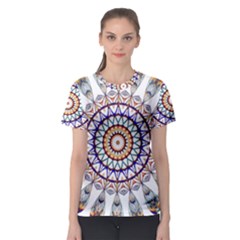 Circle Star Rainbow Color Blue Gold Prismatic Mandala Line Art Women s Sport Mesh Tee