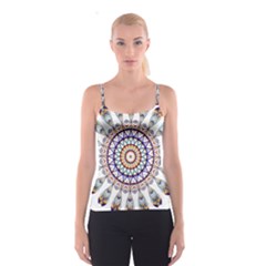 Circle Star Rainbow Color Blue Gold Prismatic Mandala Line Art Spaghetti Strap Top by Alisyart