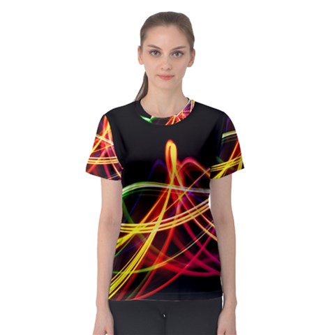 Vortex Rainbow Twisting Light Blurs Green Orange Green Pink Purple Women s Sport Mesh Tee by Alisyart