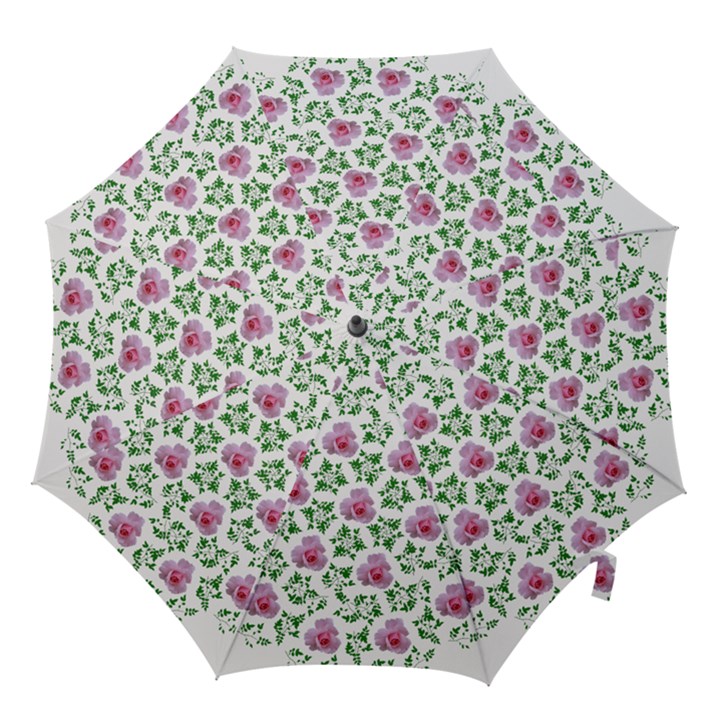 Rose Flower Pink Leaf Green Hook Handle Umbrellas (Small)