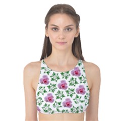 Rose Flower Pink Leaf Green Tank Bikini Top by Alisyart