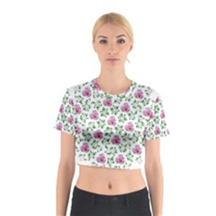 Rose Flower Pink Leaf Green Cotton Crop Top