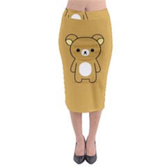 Bear Minimalist Animals Brown White Smile Face Midi Pencil Skirt