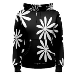 Black White Giant Flower Floral Women s Pullover Hoodie