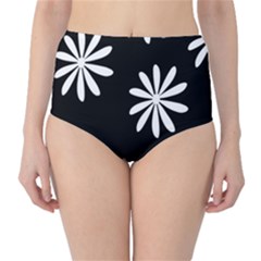 Black White Giant Flower Floral High-waist Bikini Bottoms by Alisyart