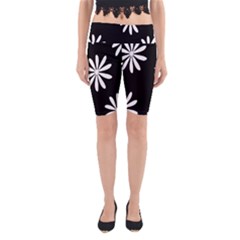 Black White Giant Flower Floral Yoga Cropped Leggings