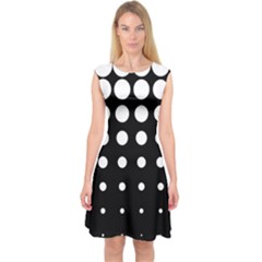 Circle Masks White Black Capsleeve Midi Dress