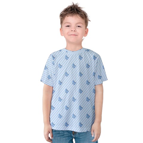 Blue Butterfly Line Animals Fly Kids  Cotton Tee by Alisyart