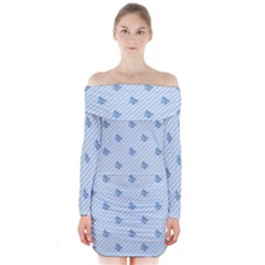 Blue Butterfly Line Animals Fly Long Sleeve Off Shoulder Dress by Alisyart