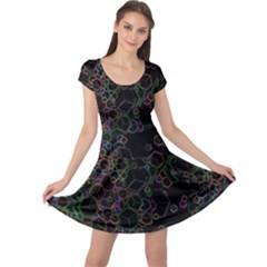 Boxs Black Background Pattern Cap Sleeve Dresses