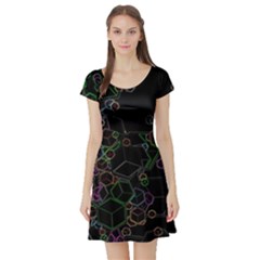 Boxs Black Background Pattern Short Sleeve Skater Dress