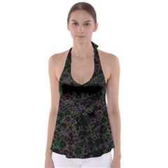 Boxs Black Background Pattern Babydoll Tankini Top