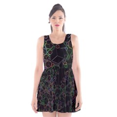 Boxs Black Background Pattern Scoop Neck Skater Dress