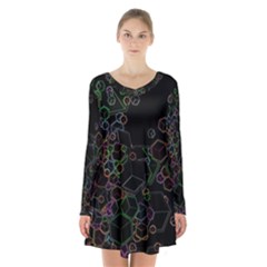 Boxs Black Background Pattern Long Sleeve Velvet V-neck Dress