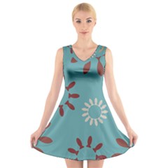 Fish Animals Star Brown Blue White V-neck Sleeveless Skater Dress