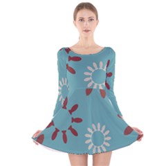 Fish Animals Star Brown Blue White Long Sleeve Velvet Skater Dress