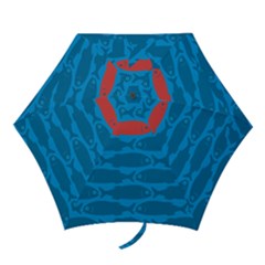 Fish Line Sea Beach Swim Red Blue Mini Folding Umbrellas by Alisyart